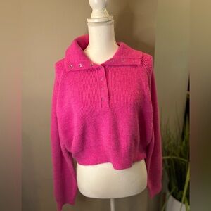 Le Lis Fuchsia Crop Sweater Womens Small Cowl Neck Studded Pullover